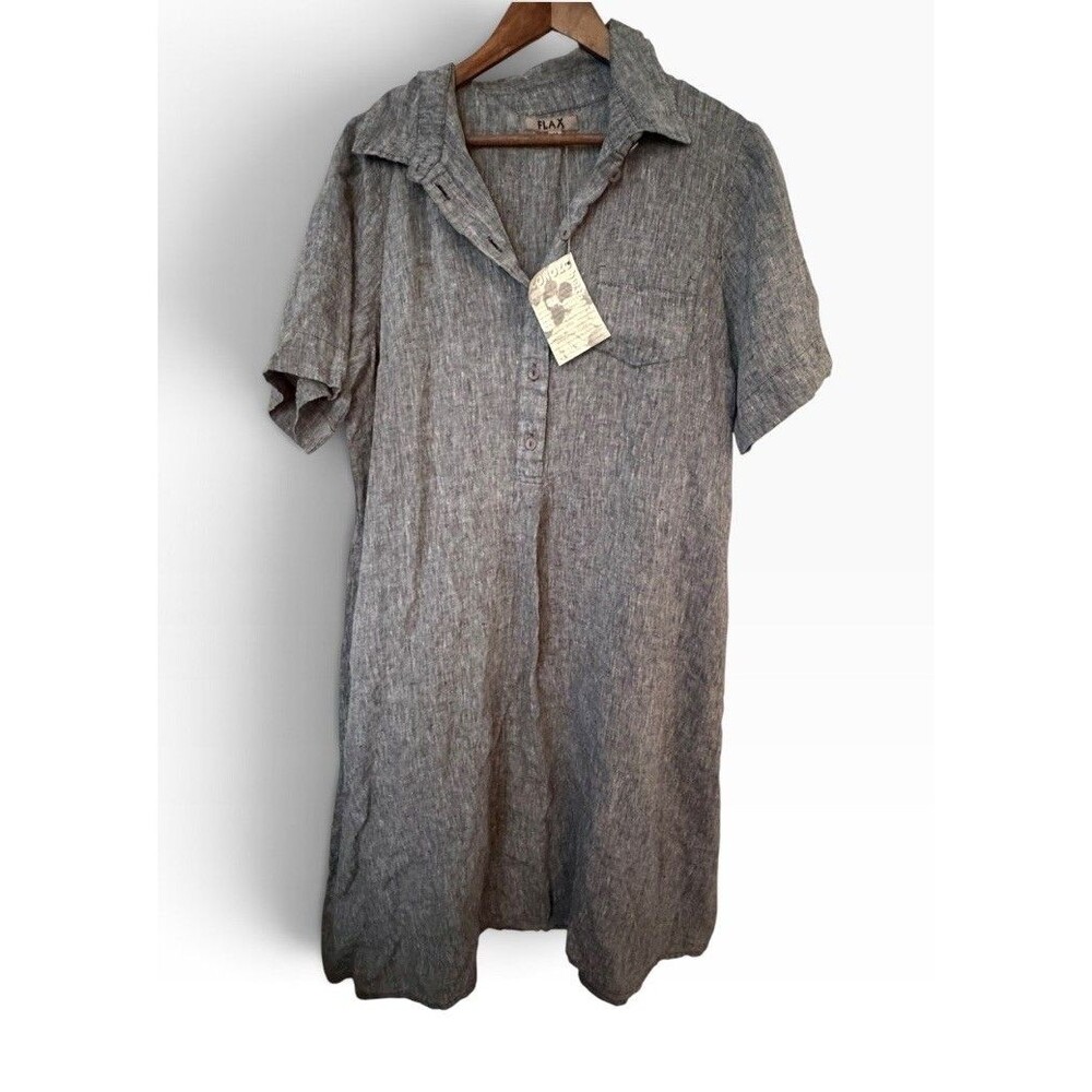 FLAX Designs Dress Medium Lagenlook 100% Linen Relaxed Maxi Pockets Minimalist